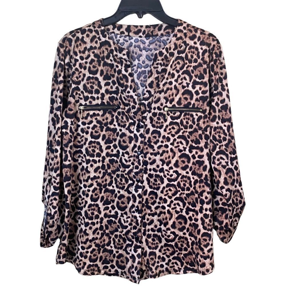 Always Indigo Animal Print Cheetah Print Blouse Size M/L